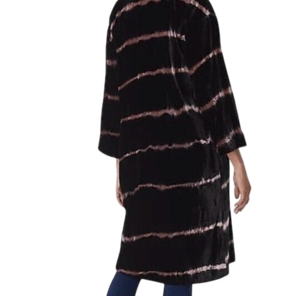 Pure Jill Velvet Duster‎ Jacket Women Medium Petite Black Purple Tie Dye Stripe